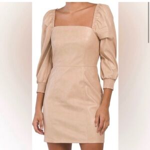 7 For All Mankind Beige Puff Sleeve Mini Dress